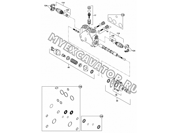 Гидросистема/BACKHOE CONTROL VALVE-ARM-BOOM-TELESCOPIC CONTROL BLOCKS, LEVER (S/N: A19041-) E2-2-2-2-OP4 Hidromek HMK 102 B