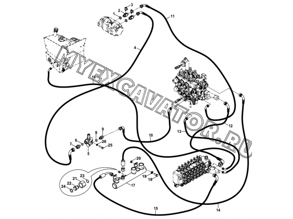 Гидросистема/CIRCUIT MOUNTING, NB (S/N: A19041-) E1-1-2-OP4 Hidromek HMK 102 B