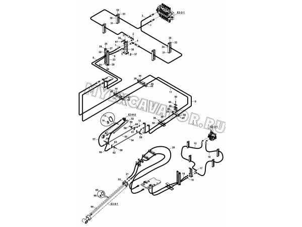 Гидросистема/CIRCUIT MOUNTING, RAM, BUCKET, TB (S/N: A19001-) E1-5-8 Hidromek HMK 102 B