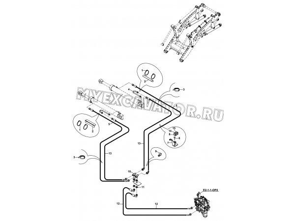 Гидросистема/CIRCUIT MOUNTING, RAM, LIFT, LOADER (S/N: A19001-) E1-4-1 Hidromek HMK 102 B