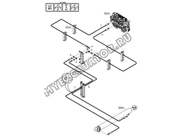 Гидросистема/CIRCUIT MOUNTING, RAM, MAIN BOOM, BACKHOE (S/N: A19001-) E1-5-5 Hidromek HMK 102 B