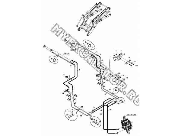 Гидросистема/CIRCUIT MOUNTING, RAM, SHOVEL, LOADER (S/N: A19001-) E1-4-2 Hidromek HMK 102 B