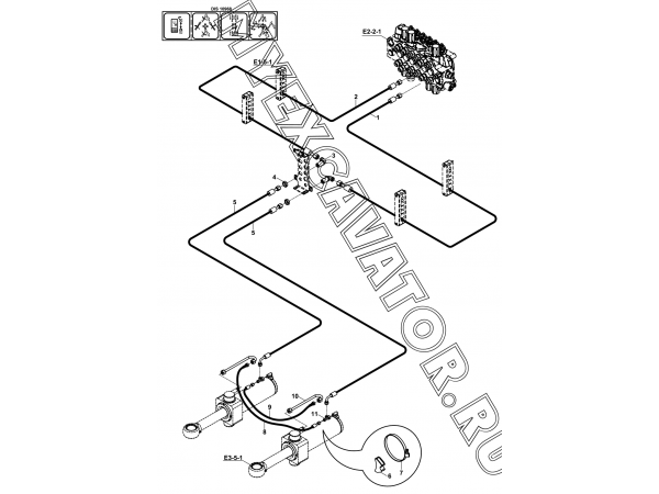 Гидросистема/CIRCUIT MOUNTING, RAM, SLEW/SWING (S/N: A19001-) E1-5-4 Hidromek HMK 102 B