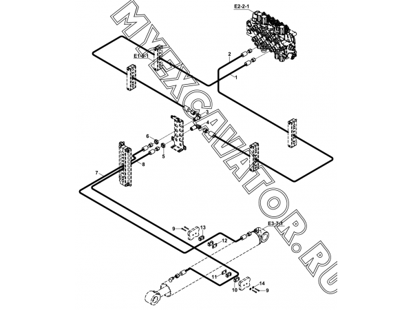 Гидросистема/CIRCUIT MOUNTING, RAM, DIPPER, BACKHOE (S/N: A19001-) E1-5-6 Hidromek HMK 102 B