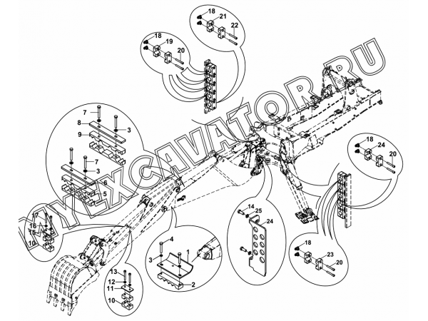 Гидросистема/HOSE HOLDER SET, HYDRAULIC, NB+KT, BACKHOE (S/N: A19041-) E1-5-1-OP4-A Hidromek HMK 102 B