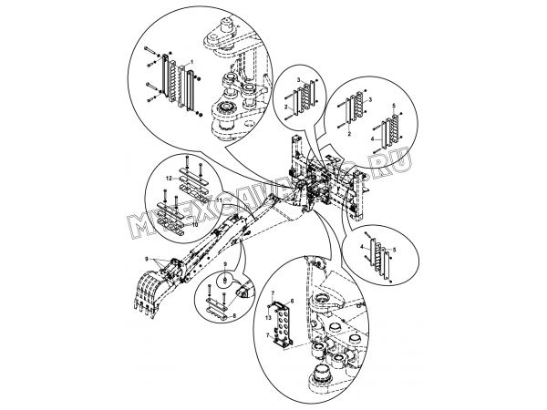 Гидросистема/HOSE HOLDER SET, HYDRAULIC, TB+KT, BACKHOE (S/N: A19001-) E1-5-1-B Hidromek HMK 102 B