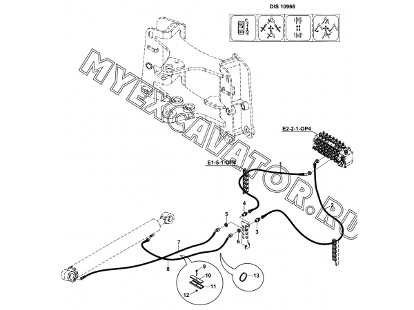 Гидросистема/HYDRAULIC, RAM, MAIN BOOM, BACKHOE (S/N: A19041-) E1-5-5-OP4 Hidromek HMK 102 B