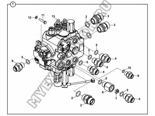 Гидросистема/LOADER CONTROL VALVE BLOCK AND ADAPTERS-LEVERS- SHOVEL (S/N: A19001-) E2-1-1-OP3 Hidromek HMK 102 B