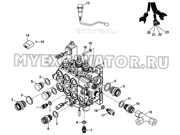 Гидросистема/LOADER CONTROL VALVE BLOCK AND ADAPTERS- LEVERS- SHOVEL (S/N: A19041-) E2-1-1-OP4 Hidromek HMK 102 B