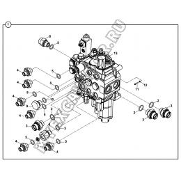 Гидросистема/LOADER CONTROL VALVE BLOCK AND ADAPTERS- LEVERS-CLAMSHELL BUCKET (S/N: A19001-) E2-1-1-OP4 Hidromek HMK 102 B