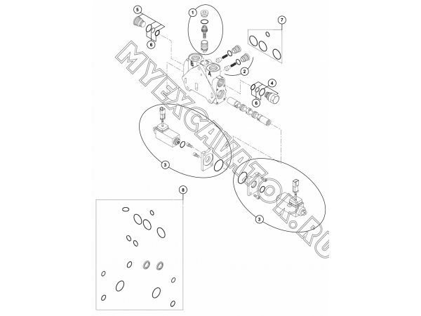 Гидросистема/LOADER CONTROL VALVE-CLAMSHOVEL RAM CONTROL BLOCK (S/N: A19041-) E2-1-2-4-OP4 Hidromek HMK 102 B