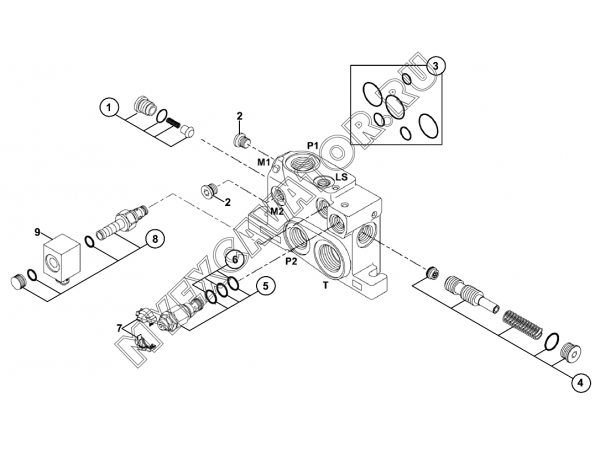 Гидросистема/LOADER CONTROL VALVE-INLET BLOCK (S/N: A19041-) E2-1-2-1-OP4 Hidromek HMK 102 B