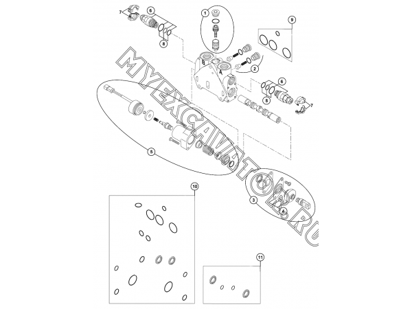 Гидросистема/LOADER CONTROL VALVE-SHOVEL RAM CONTROL BLOCK (S/N: A19041-) E2-1-2-3-OP4 Hidromek HMK 102 B