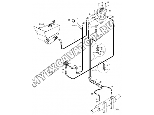 Гидросистема/STEERING, CIRCUIT MOUNTING (S/N: A19001-) E1-2-1/02 Hidromek HMK 102 B