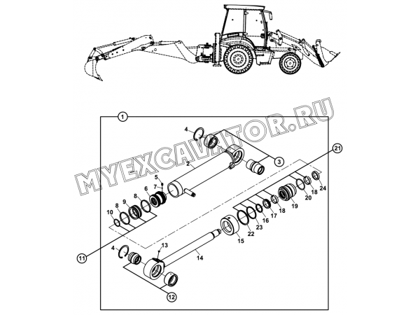 Гидроцилиндр/RAM, CLAMSHOVEL, RIGHT - LEFT, LOADER (S/N: A19001-) E3-3-1 Hidromek HMK 102 B