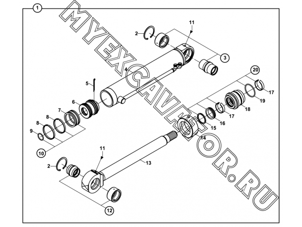 Гидроцилиндр/RAM, LEVELLING BLADE, WITH 2 AXIS TURN (S/N: A19001-) E3-11-3-0P Hidromek HMK 102 B