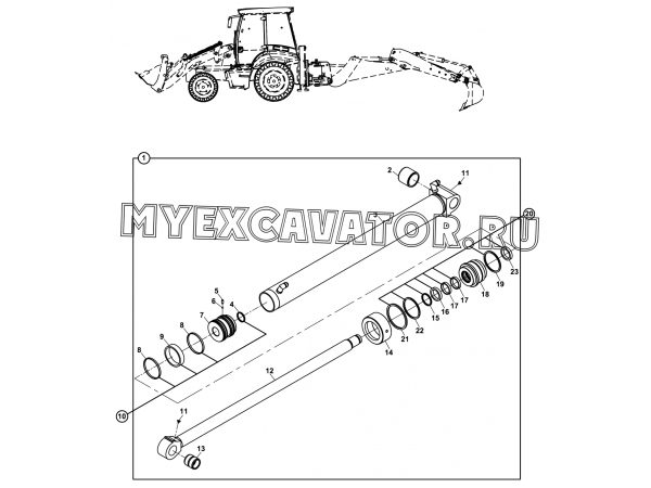 Гидроцилиндр/RAM, SHOVEL, LEFT, LOADER (S/N: A19001-) E3-2-2 Hidromek HMK 102 B