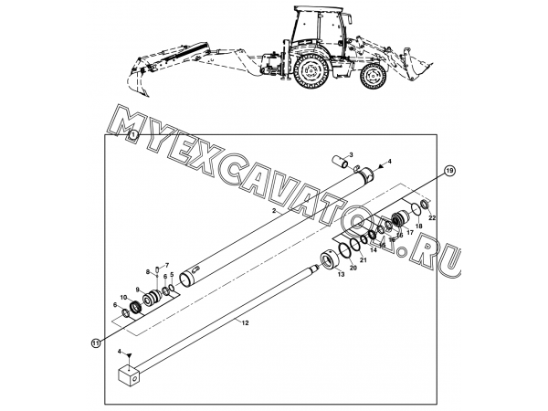 Гидроцилиндр/RAM, EXTENSION, TELESCOPIC DIPPER, BACKHOE (S/N: A19001-) E3-9-1 Hidromek HMK 102 B