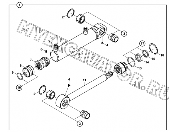 Гидроцилиндр/RAM, LEVELLING BLADE, WITH 2 AXIS TURN (S/N: A19001-) E3-11-4-0P Hidromek HMK 102 B