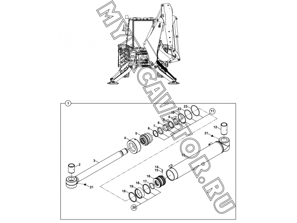 Гидроцилиндр/RAM, STABILISER, RIGHT (S/N: A19041-) E3-4-1-OP4 Hidromek HMK 102 B