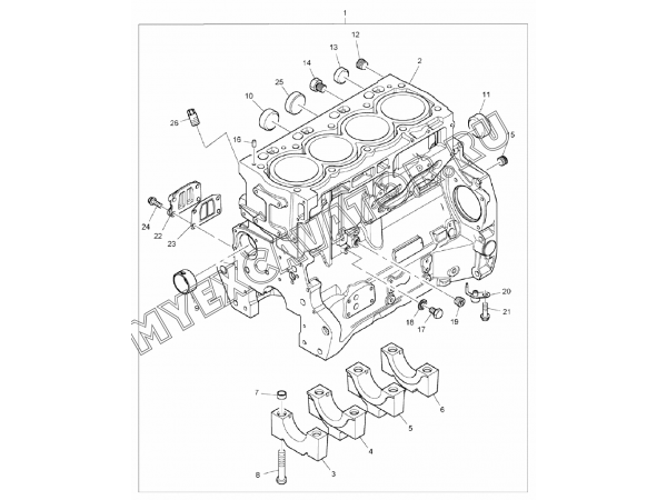 Блок цилиндров/CYLINDER BLOCK &amp;LINERS, ENGINE 1104D-44TA, TIER III (S/N: A80001-) G1-2-1 Hidromek HMK 102 S