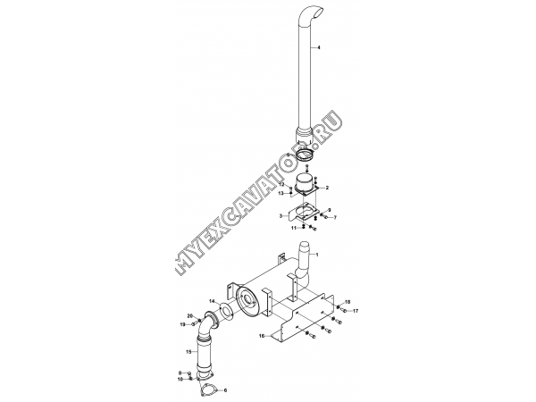 Выхлопная труба и глушитель/EXHAUST ASSEMBLY (S/N: A80001-) G2-3-1 Hidromek HMK 102 S