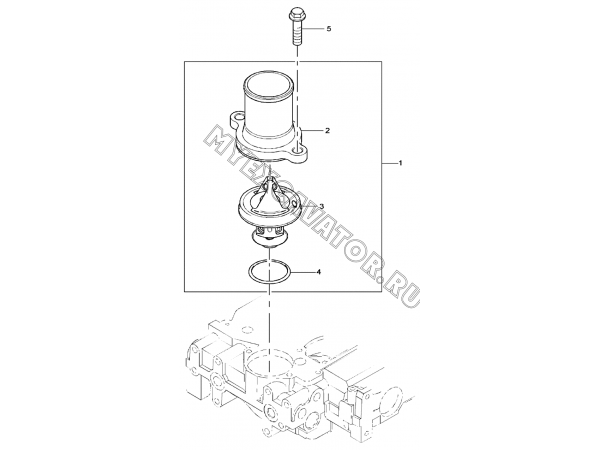 Термостат/WATER OUTLET HOUSING, ENGINE 1104D-44TA, TIER III (S/N: A80001-) G1-13-1 Hidromek HMK 102 S