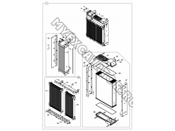 Система охлаждения/RADIATOR - OIL COOLER AND FITTINGS (S/N: A80001-) H1-2-1 Hidromek HMK 102 S