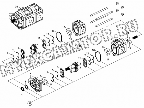 Насос гидравлический/GEAR PUMP, HEMA, (37/29 cc/rev) (S/N: A80001-) E2-4-1 Hidromek HMK 102 S