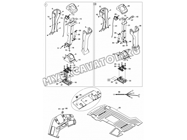 Внутренняя отделка кабины/ACCESORIES, OPERATOR CAB, JOYSTICK MECHANISM (S/N: A80001-) B2-7-1-OP Hidromek HMK 102 S