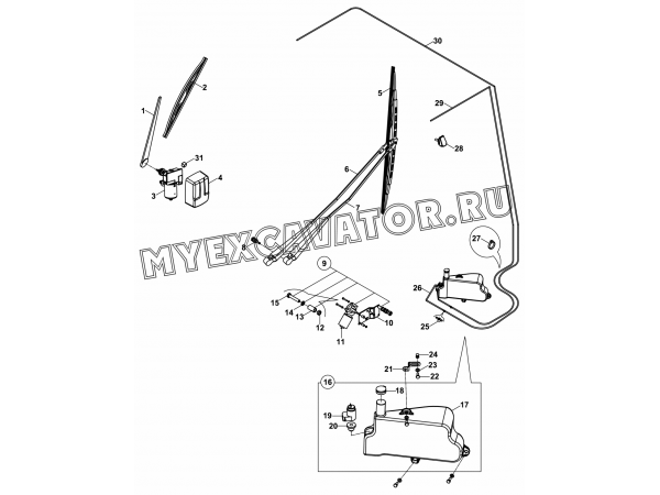 Стеклоочистители и стеклоомыватели/WIPER SYSTEM (S/N: A80001-) B2-1-5 Hidromek HMK 102 S