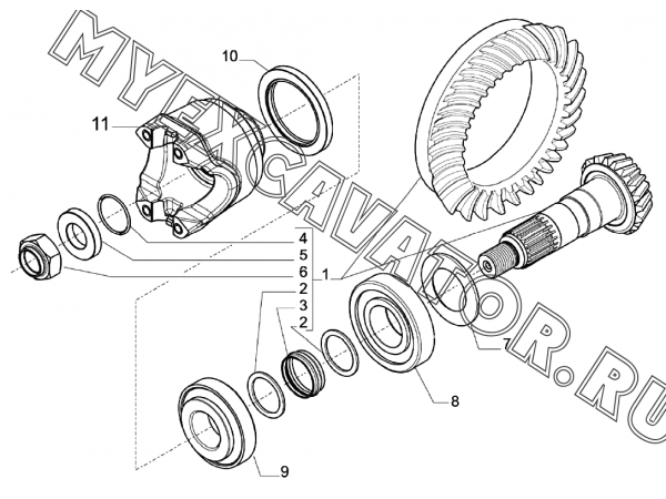 Главная передача/BEVEL GEAR SET, FRONT AXLE (S/N: A80001-) F1-4-1 Hidromek HMK 102 S