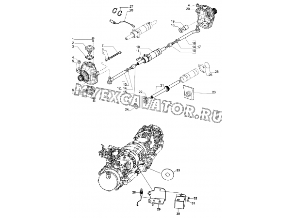 Гидроцилиндр поворотный/SWIVEL HOUSING AND STEERING CYLINDER, REAR AXLE (S/N: A80450-) F2-3-1/01 Hidromek HMK 102 S