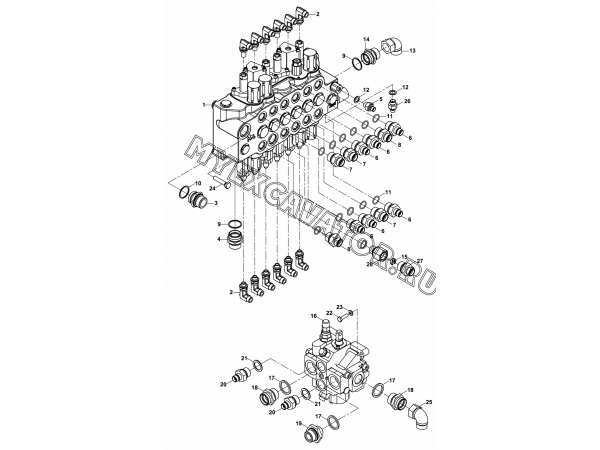 Гидросистема/BACKHOE CONTROL VALVE BLOCK AND ADAPTERS, JY+TB (S/N: A80001-) E2-2-1-OP2 Hidromek HMK 102 S