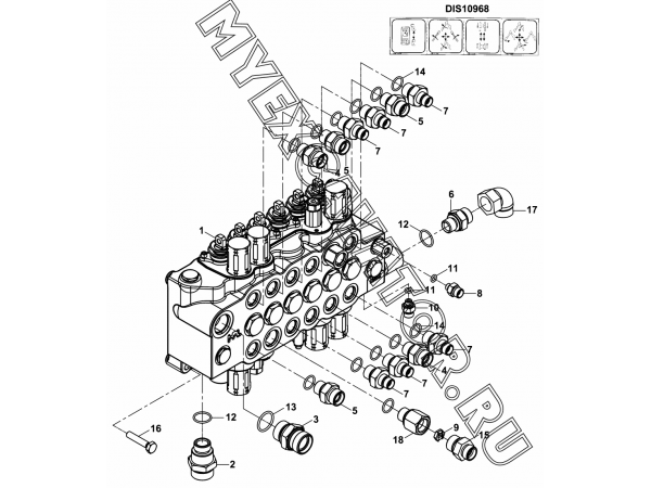 Гидросистема/BACKHOE CONTROL VALVE BLOCK AND ADAPTERS, LEVERS, NB (S/N: A80001-) E2-2-1-OP3 Hidromek HMK 102 S