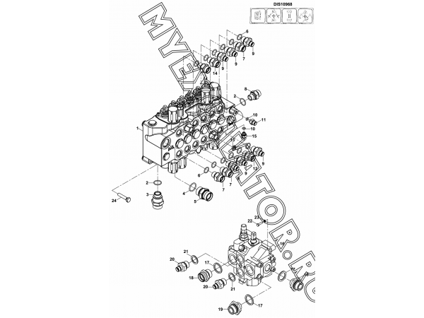 Гидросистема/BACKHOE CONTROL VALVE BLOCK AND ADAPTERS, LEVERS, TB (X-DIAGONAL) (S/N: A80001-) E2-2-1-OP6 Hidromek HMK 102 S