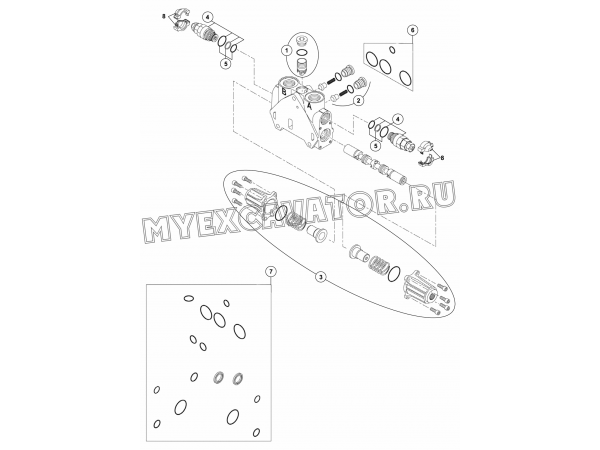 Гидросистема/BACKHOE CONTROL VALVE-BUCKET RAM CONTROL BLOCK, JOYSTICK (S/N: A80001-) E2-2-2-5-OP2 Hidromek HMK 102 S