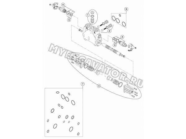 Гидросистема/BACKHOE CONTROL VALVE-SLEW SWING RAM CONTROL BLOCK, JOYSTICK (S/N: A80001-) E2-2-2-3-OP2 Hidromek HMK 102 S