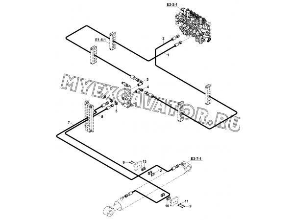 Гидросистема/CIRCUIT MOUNTING, RAM, DIPPER, BACKHOE (S/N: A80001-) E1-5-6 Hidromek HMK 102 S