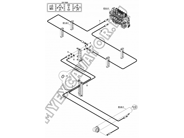 Гидросистема/CIRCUIT MOUNTING, RAM, MAIN BOOM, BACKHOE (S/N: A80001-) E1-5-5 Hidromek HMK 102 S