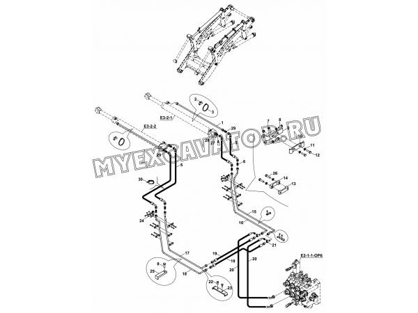 Гидросистема/CIRCUIT MOUNTING, RAM, SHOVEL, LOADER (S/N: A80001-) E1-4-2-OP3 Hidromek HMK 102 S