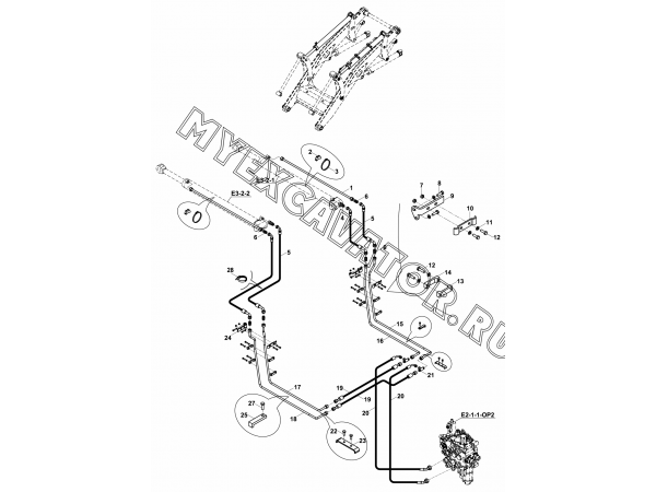 Гидросистема/CIRCUIT MOUNTING, RAM, SHOVEL, LOADER (S/N: A80001-) E1-4-2 Hidromek HMK 102 S