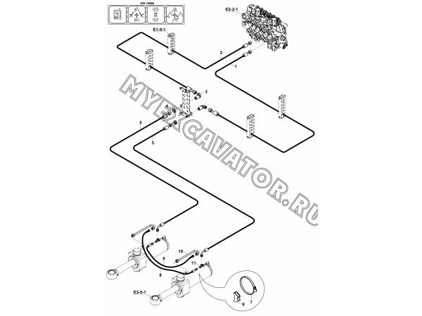 Гидросистема/CIRCUIT MOUNTING, RAM, SLEW/SWING (S/N: A80001-) E1-5-4 Hidromek HMK 102 S