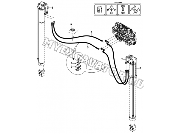 Гидросистема/CIRCUIT MOUNTING, RAM, STABILISER (S/N: A80001-) E1-5-2 Hidromek HMK 102 S