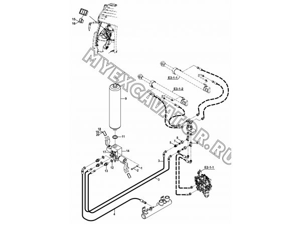 Гидросистема/CIRCUIT MOUNTING, SOFT DRIVE SYSTEM, LOADER (S/N: A80001-) E1-4-5-OP Hidromek HMK 102 S