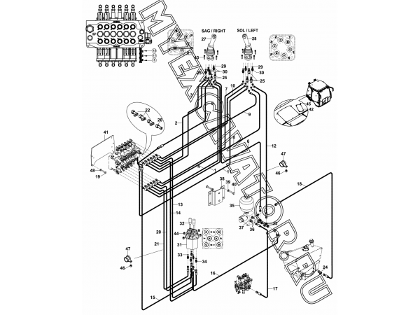 Гидросистема/CIRCUIT, HYDRAULIC, JOYSTICK, NB (S/N: A80001-) E1-5-9 Hidromek HMK 102 S