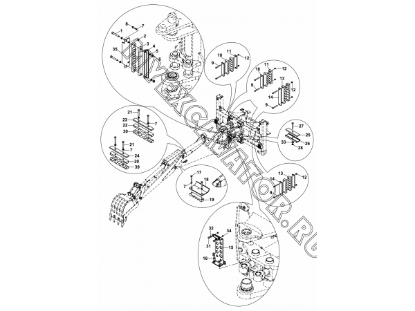 Гидросистема/HOSE HOLDER SET, HYDRAULIC, NB+KT, BACKHOE (S/N: A80001-) E1-5-1-A Hidromek HMK 102 S