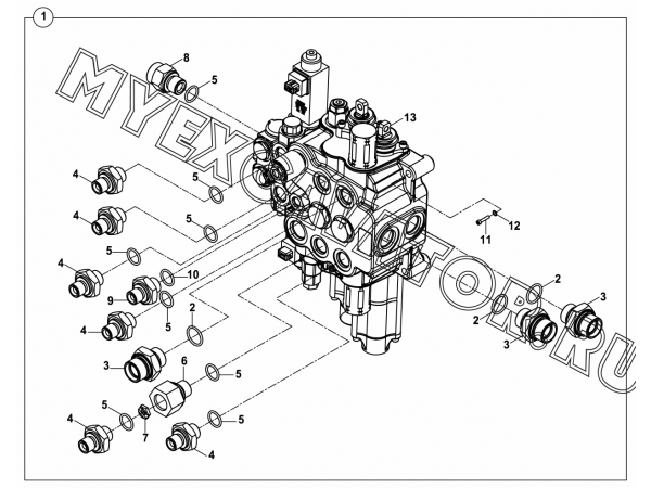 Гидросистема/LOADER CONTROL VALVE BLOCK AND ADAPTERS- JY-CLAMSHELL BUCKET (S/N: A80001-) E2-1-1-OP2 Hidromek HMK 102 S