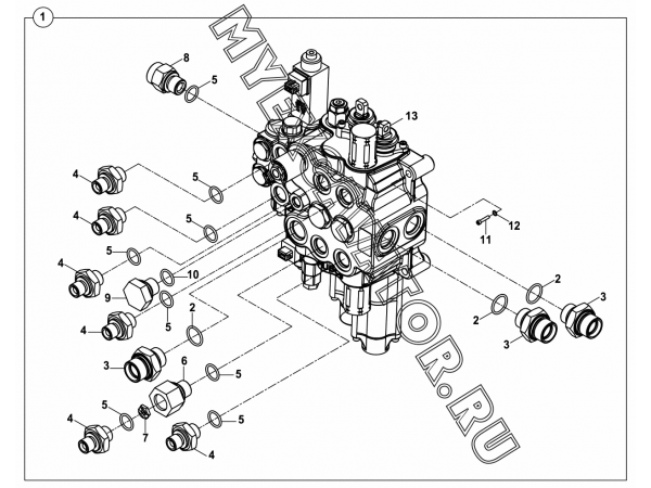 Гидросистема/LOADER CONTROL VALVE BLOCK AND ADAPTERS- LEVERS-CLAMSHELL BUCKET (S/N: A80001-) E2-1-1-OP4 Hidromek HMK 102 S