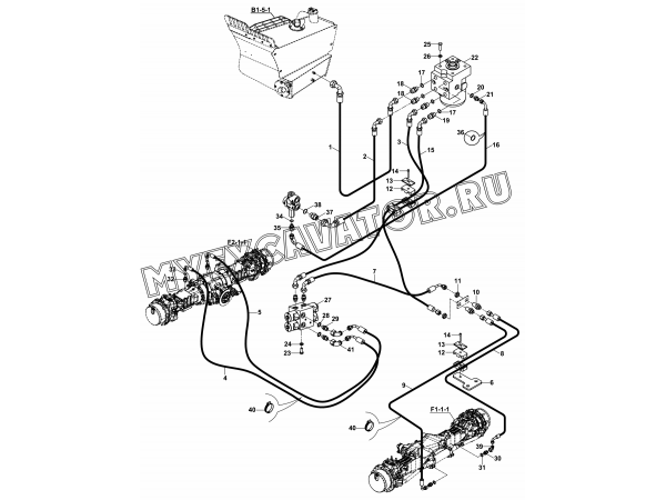 Гидросистема/STEERING, CIRCUIT MOUNTING (S/N: A80001-) E1-2-1 Hidromek HMK 102 S